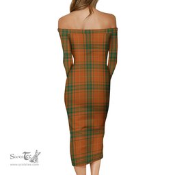 Wolfe Tartan Off Shoulder Lady Dress Tartan Plaid Long Dress - ScotsTee Shop