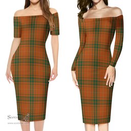 Wolfe Tartan Off Shoulder Lady Dress Tartan Plaid Long Dress - ScotsTee Shop