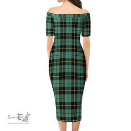 Wallace Hunting Ancient Tartan Off Shoulder Lady Dress Tartan Plaid Long Dress - ScotsTee Shop