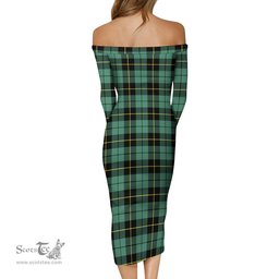 Wallace Hunting Ancient Tartan Off Shoulder Lady Dress Tartan Plaid Long Dress - ScotsTee Shop