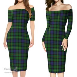 Rollo Tartan Off Shoulder Lady Dress Tartan Plaid Long Dress - ScotsTee Shop
