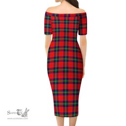 Ruthven Modern Tartan Off Shoulder Lady Dress Tartan Plaid Long Dress - ScotsTee Shop