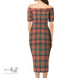 Stewart Royal Ancient Tartan Off Shoulder Lady Dress Tartan Plaid Long Dress - ScotsTee Shop