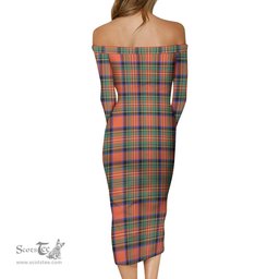 Stewart Royal Ancient Tartan Off Shoulder Lady Dress Tartan Plaid Long Dress - ScotsTee Shop