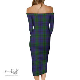 Strachan Tartan Off Shoulder Lady Dress Tartan Plaid Long Dress - ScotsTee Shop