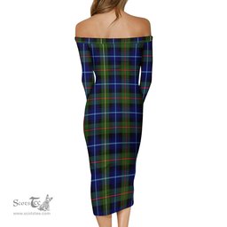 Smith Modern Tartan Off Shoulder Lady Dress Tartan Plaid Long Dress - ScotsTee Shop