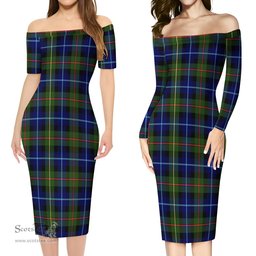Smith Modern Tartan Off Shoulder Lady Dress Tartan Plaid Long Dress - ScotsTee Shop