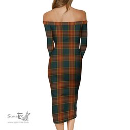 Roscommon County Ireland Tartan Off Shoulder Lady Dress Tartan Plaid Long Dress - ScotsTee Shop