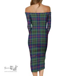 Wood Modern Tartan Off Shoulder Lady Dress Tartan Plaid Long Dress - ScotsTee Shop