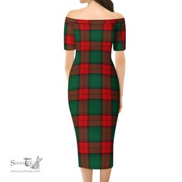 Stewart Atholl Modern Tartan Off Shoulder Lady Dress Tartan Plaid Long Dress - ScotsTee Shop