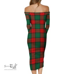 Stewart Atholl Modern Tartan Off Shoulder Lady Dress Tartan Plaid Long Dress - ScotsTee Shop