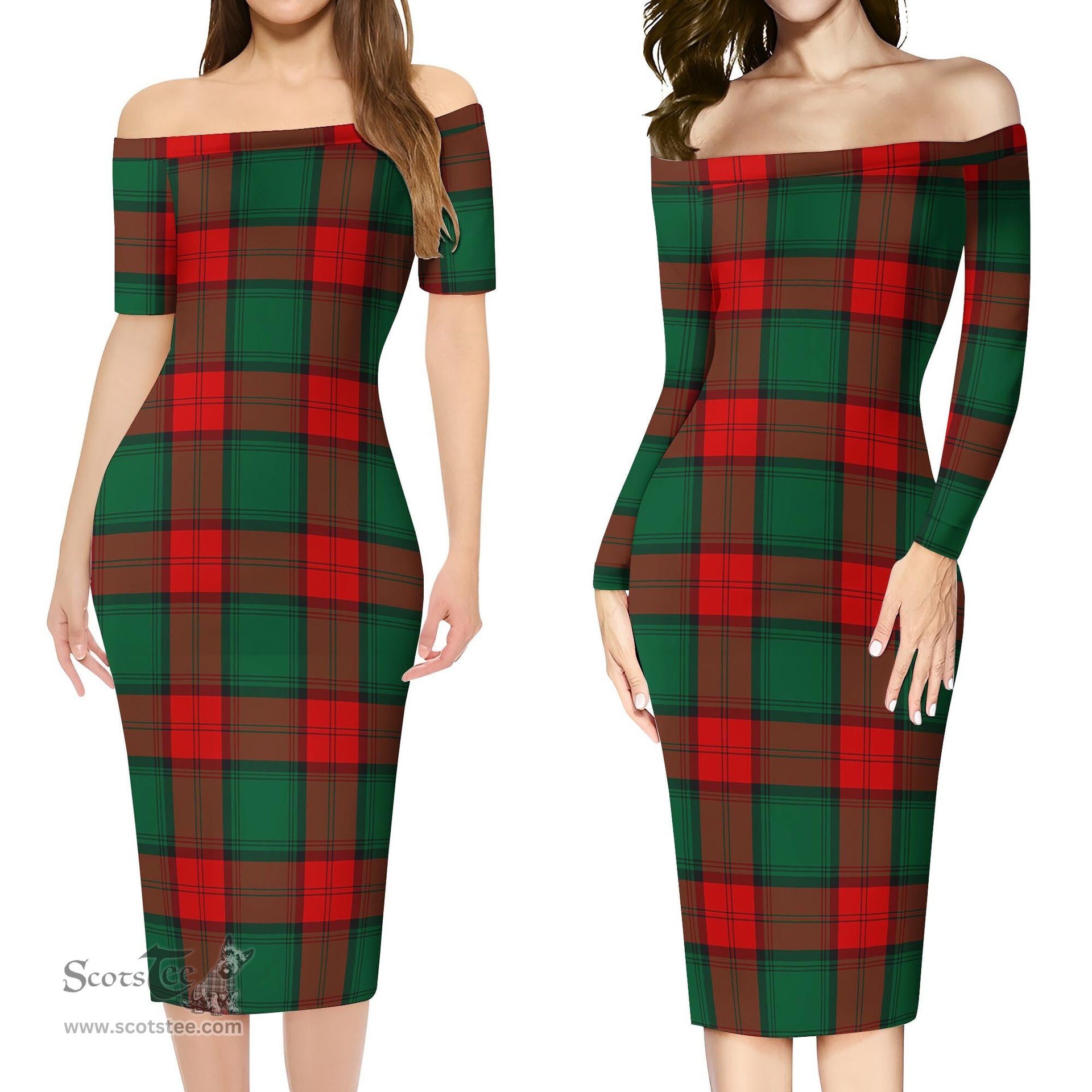 Stewart Atholl Modern Tartan Off Shoulder Lady Dress Tartan Plaid Long Dress - ScotsTee Shop
