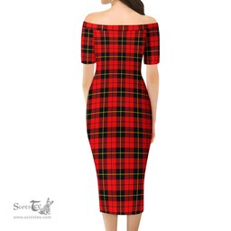 Wallace Hunting Red Tartan Off Shoulder Lady Dress Tartan Plaid Long Dress - ScotsTee Shop