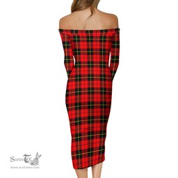 Wallace Hunting Red Tartan Off Shoulder Lady Dress Tartan Plaid Long Dress - ScotsTee Shop