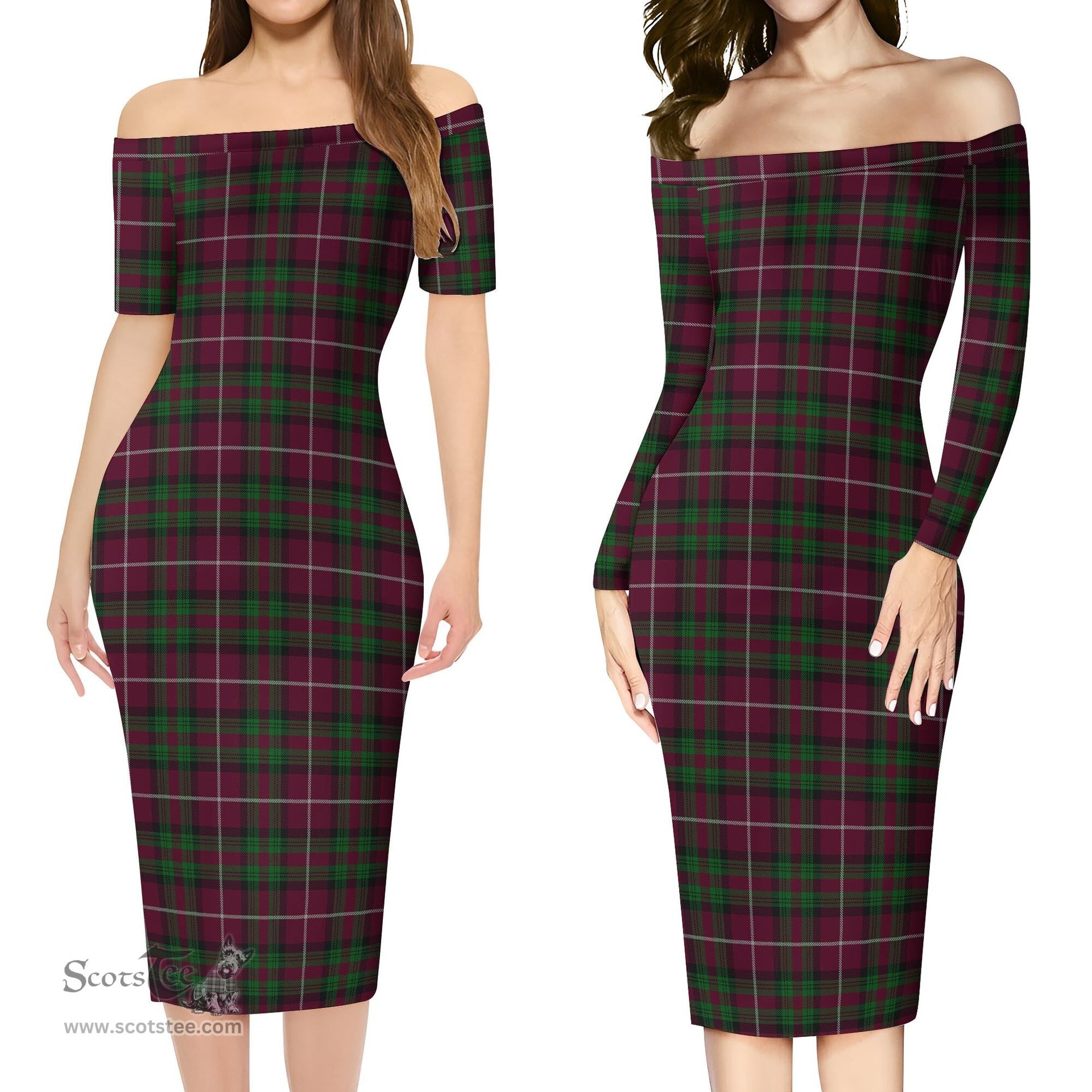 Stewart of Bute Hunting Tartan Off Shoulder Lady Dress Tartan Plaid Long Dress - ScotsTee Shop