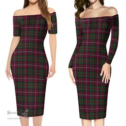 Stewart of Bute Hunting Tartan Off Shoulder Lady Dress Tartan Plaid Long Dress - ScotsTee Shop