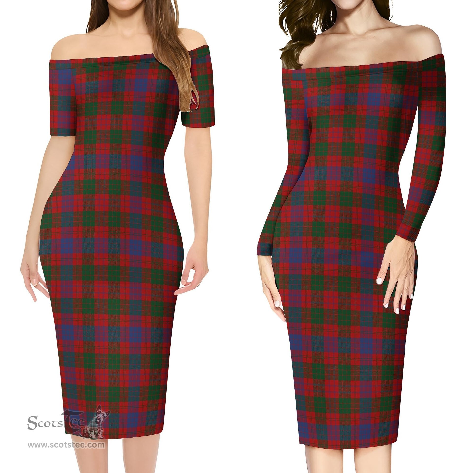 Ross Tartan Off Shoulder Lady Dress Tartan Plaid Long Dress - ScotsTee Shop