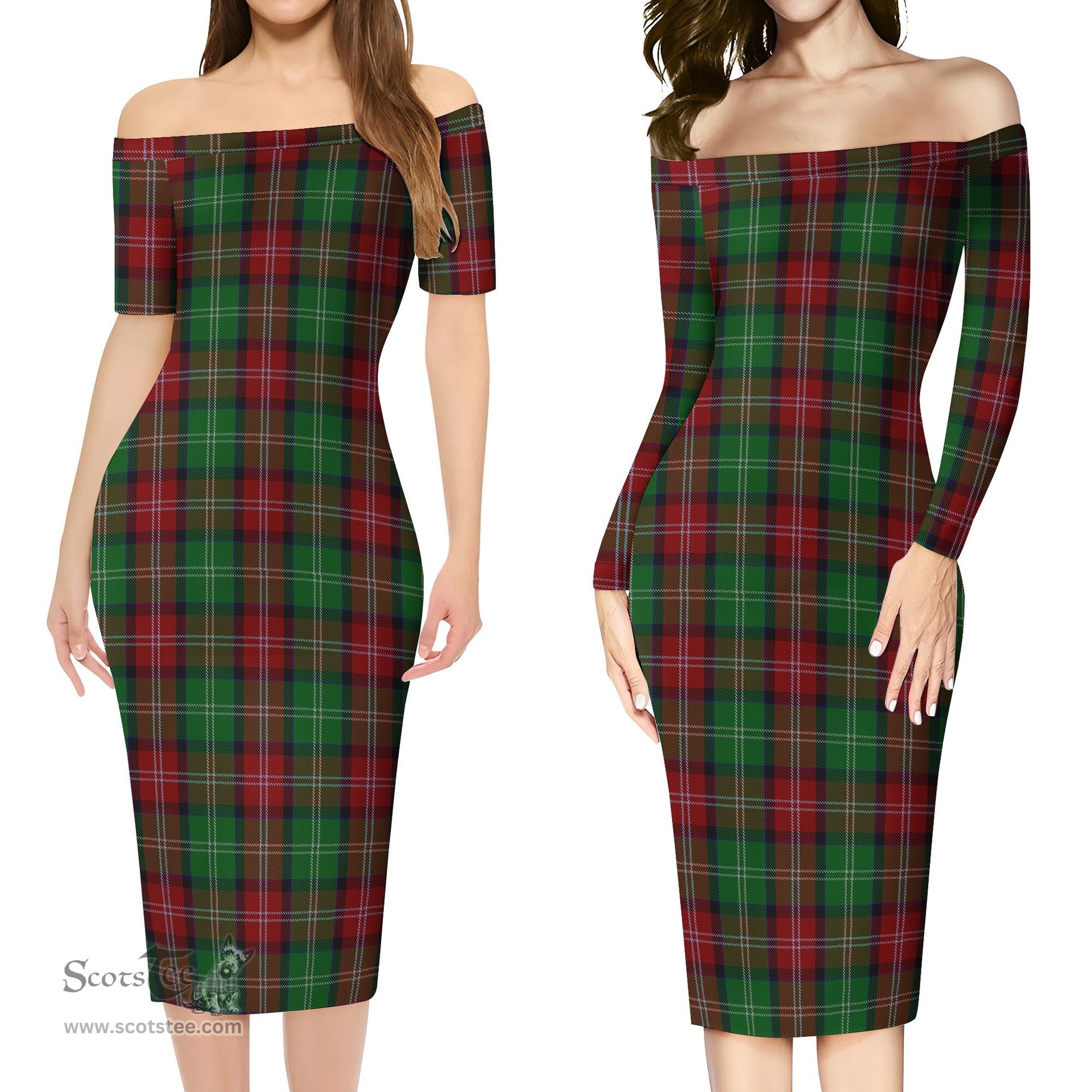 Sawyer Tartan Off Shoulder Lady Dress Tartan Plaid Long Dress - ScotsTee Shop