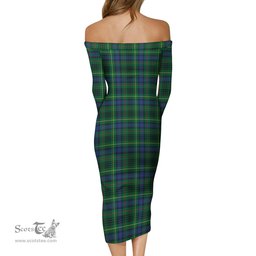 Stewart Hunting Modern Tartan Off Shoulder Lady Dress Tartan Plaid Long Dress - ScotsTee Shop