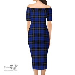 Swan Tartan Off Shoulder Lady Dress Tartan Plaid Long Dress - ScotsTee Shop