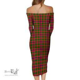 Skene Modern Tartan Off Shoulder Lady Dress Tartan Plaid Long Dress - ScotsTee Shop