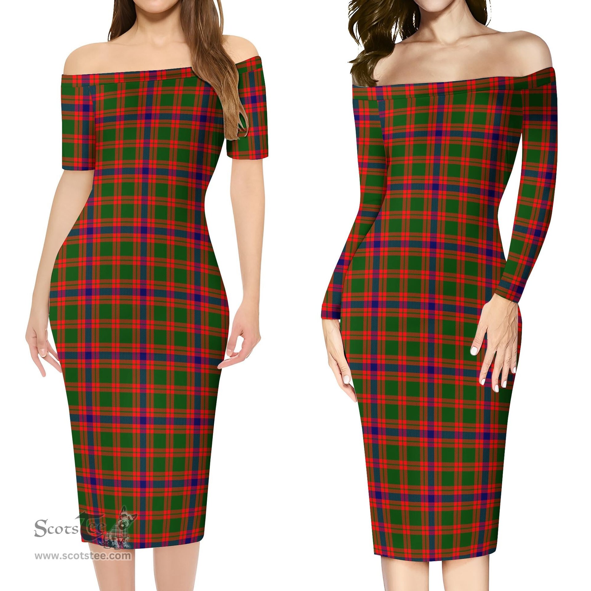 Skene Modern Tartan Off Shoulder Lady Dress Tartan Plaid Long Dress - ScotsTee Shop