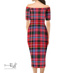 Straiton Tartan Off Shoulder Lady Dress Tartan Plaid Long Dress - ScotsTee Shop