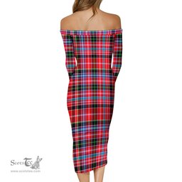 Straiton Tartan Off Shoulder Lady Dress Tartan Plaid Long Dress - ScotsTee Shop