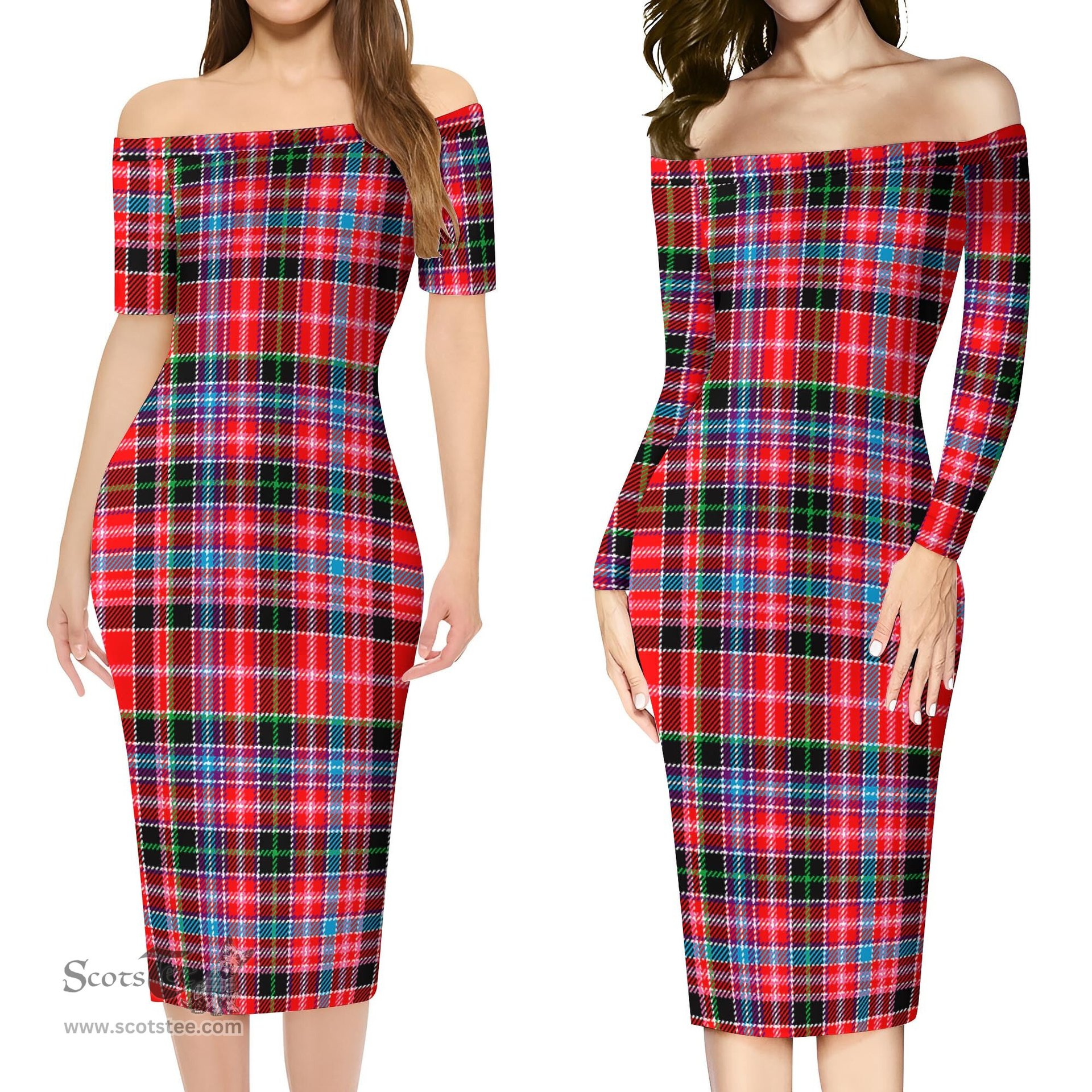 Straiton Tartan Off Shoulder Lady Dress Tartan Plaid Long Dress - ScotsTee Shop