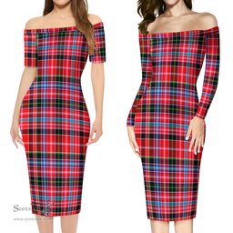 Straiton Tartan Off Shoulder Lady Dress Tartan Plaid Long Dress - ScotsTee Shop