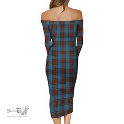 Stewart Royal Blue Tartan Off Shoulder Lady Dress Tartan Plaid Long Dress - ScotsTee Shop