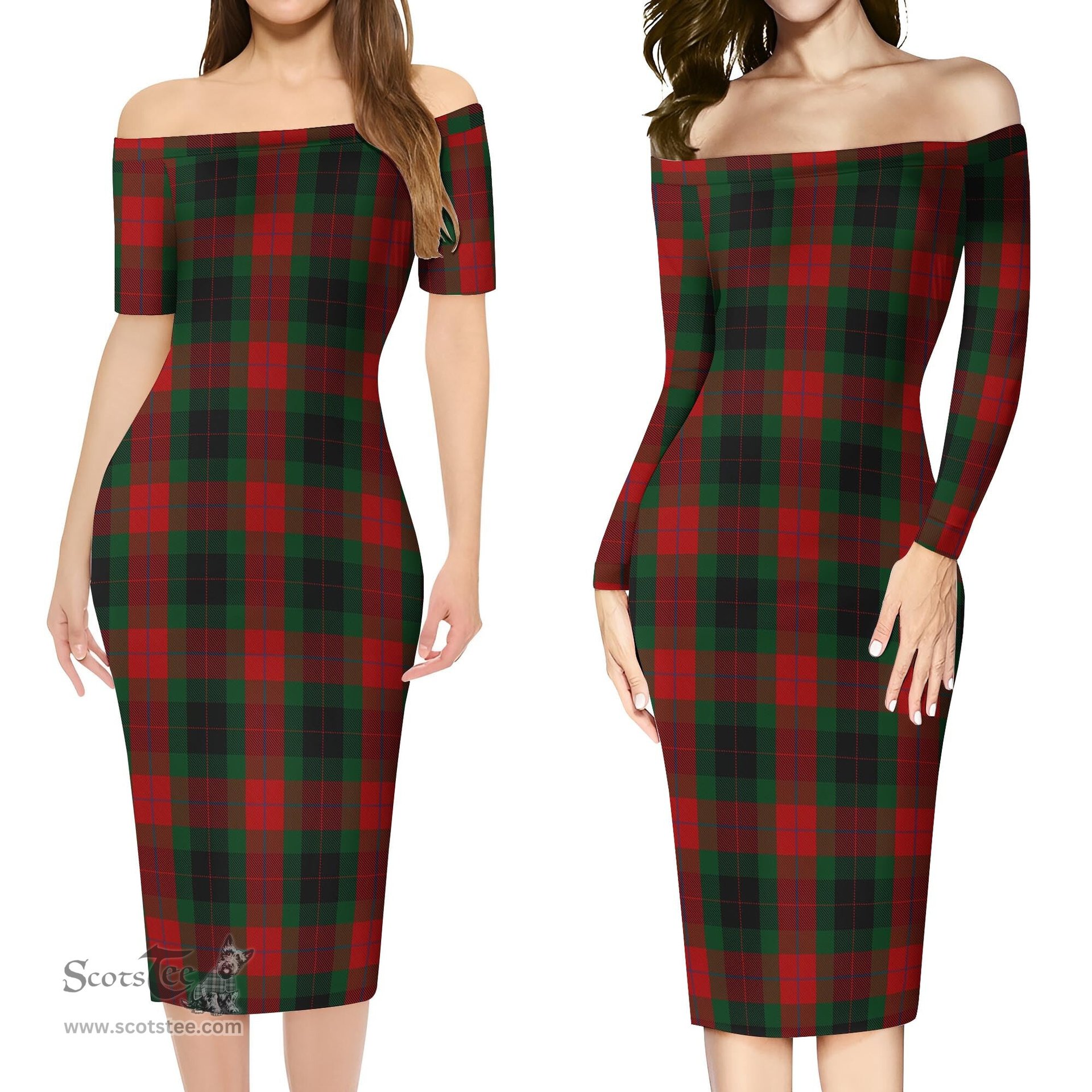 Skene of Cromar Black Tartan Off Shoulder Lady Dress Tartan Plaid Long Dress - ScotsTee Shop