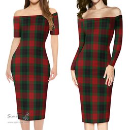 Skene of Cromar Black Tartan Off Shoulder Lady Dress Tartan Plaid Long Dress - ScotsTee Shop