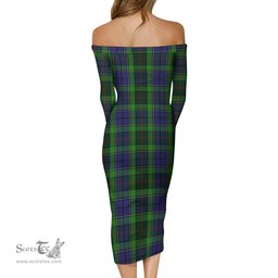 Rutledge Tartan Off Shoulder Lady Dress Tartan Plaid Long Dress - ScotsTee Shop