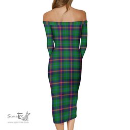 Young Modern Tartan Off Shoulder Lady Dress Tartan Plaid Long Dress - ScotsTee Shop