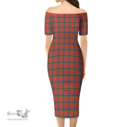 Sinclair Ancient Tartan Off Shoulder Lady Dress Tartan Plaid Long Dress - ScotsTee Shop