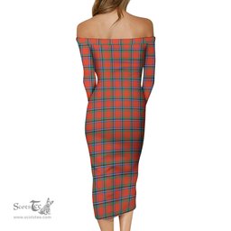 Sinclair Ancient Tartan Off Shoulder Lady Dress Tartan Plaid Long Dress - ScotsTee Shop