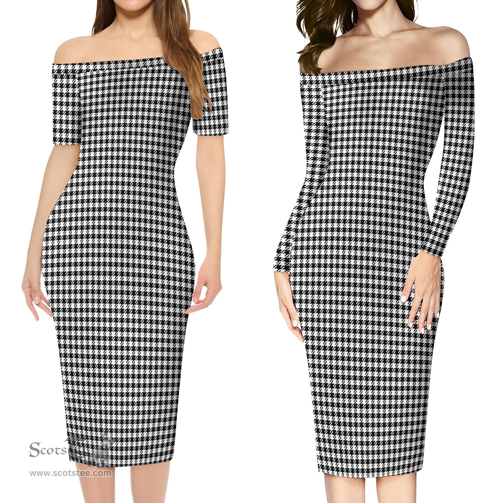 Shepherd Tartan Off Shoulder Lady Dress Tartan Plaid Long Dress - ScotsTee Shop