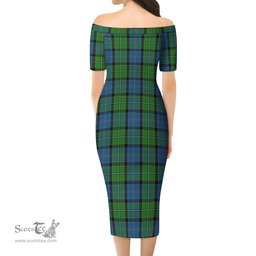 Stirling Tartan Off Shoulder Lady Dress Tartan Plaid Long Dress - ScotsTee Shop