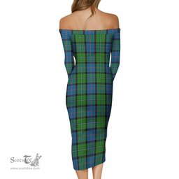 Stirling Tartan Off Shoulder Lady Dress Tartan Plaid Long Dress - ScotsTee Shop