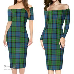 Stirling Tartan Off Shoulder Lady Dress Tartan Plaid Long Dress - ScotsTee Shop