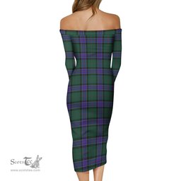 Sinclair Hunting Modern Tartan Off Shoulder Lady Dress Tartan Plaid Long Dress - ScotsTee Shop