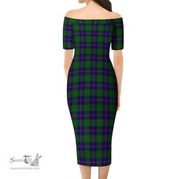 Shaw Modern Tartan Off Shoulder Lady Dress Tartan Plaid Long Dress - ScotsTee Shop