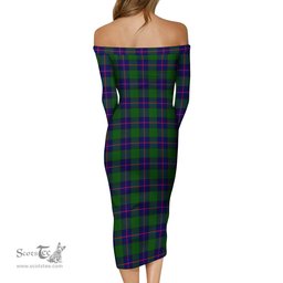 Shaw Modern Tartan Off Shoulder Lady Dress Tartan Plaid Long Dress - ScotsTee Shop