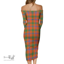Ross Ancient Tartan Off Shoulder Lady Dress Tartan Plaid Long Dress - ScotsTee Shop
