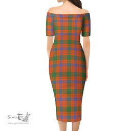 Ross Ancient Tartan Off Shoulder Lady Dress Tartan Plaid Long Dress - ScotsTee Shop