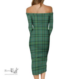 Ross Hunting Ancient Tartan Off Shoulder Lady Dress Tartan Plaid Long Dress - ScotsTee Shop