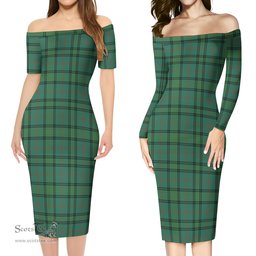 Ross Hunting Ancient Tartan Off Shoulder Lady Dress Tartan Plaid Long Dress - ScotsTee Shop