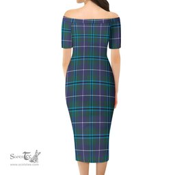 Sandilands Tartan Off Shoulder Lady Dress Tartan Plaid Long Dress - ScotsTee Shop