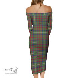 Shaw Green Modern Tartan Off Shoulder Lady Dress Tartan Plaid Long Dress - ScotsTee Shop